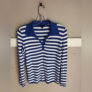 Talbots Royal Blue and White Striped Polo Knit Top